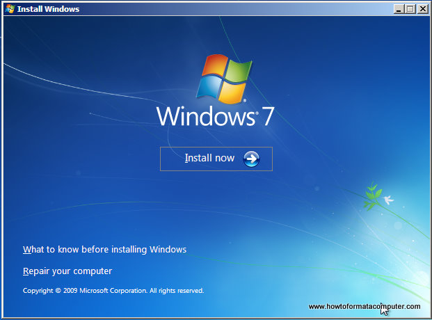 Install Windows 7 - Install Now Screen