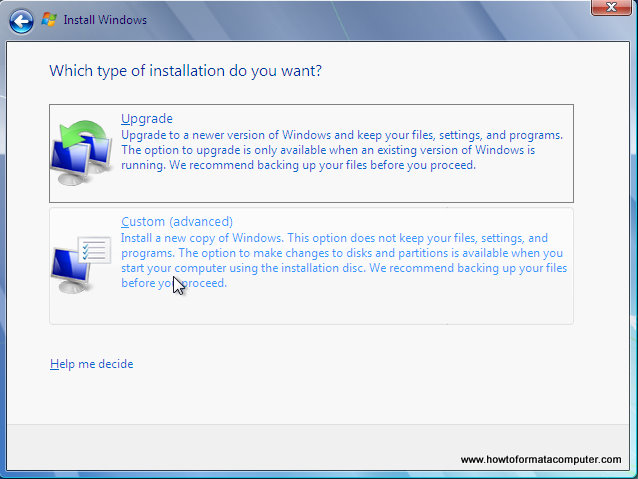 Install Windows 7 - Custom Install