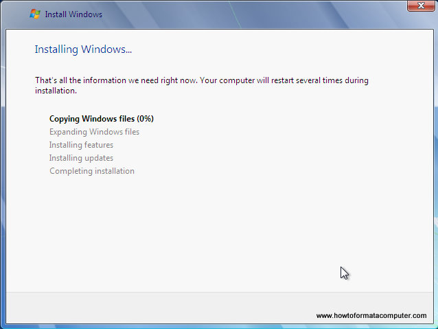 Install Windows 7 - Setup running