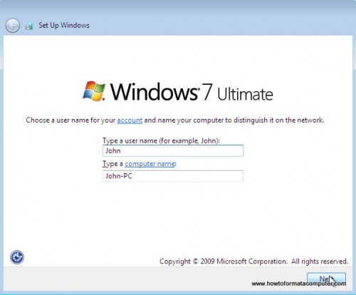 Install Windows 7 - Type a username Install Windows 7 - Type a username