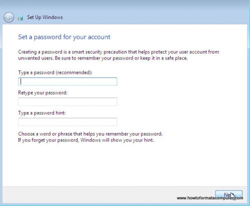 Install Windows 7 - Type a password Install Windows 7 - Type a password